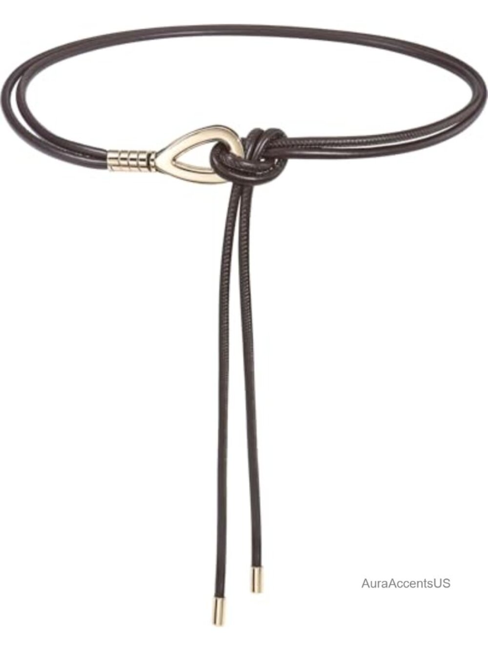 PU Leather Knotted Skinny Waist Belt Gold Buckle for Dresses